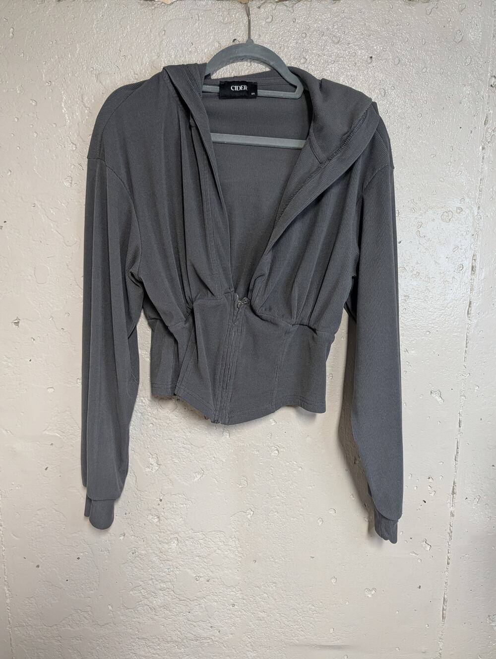 Cider Gray Ribbed Corset Waist Zip Hoodie Y2K Alt